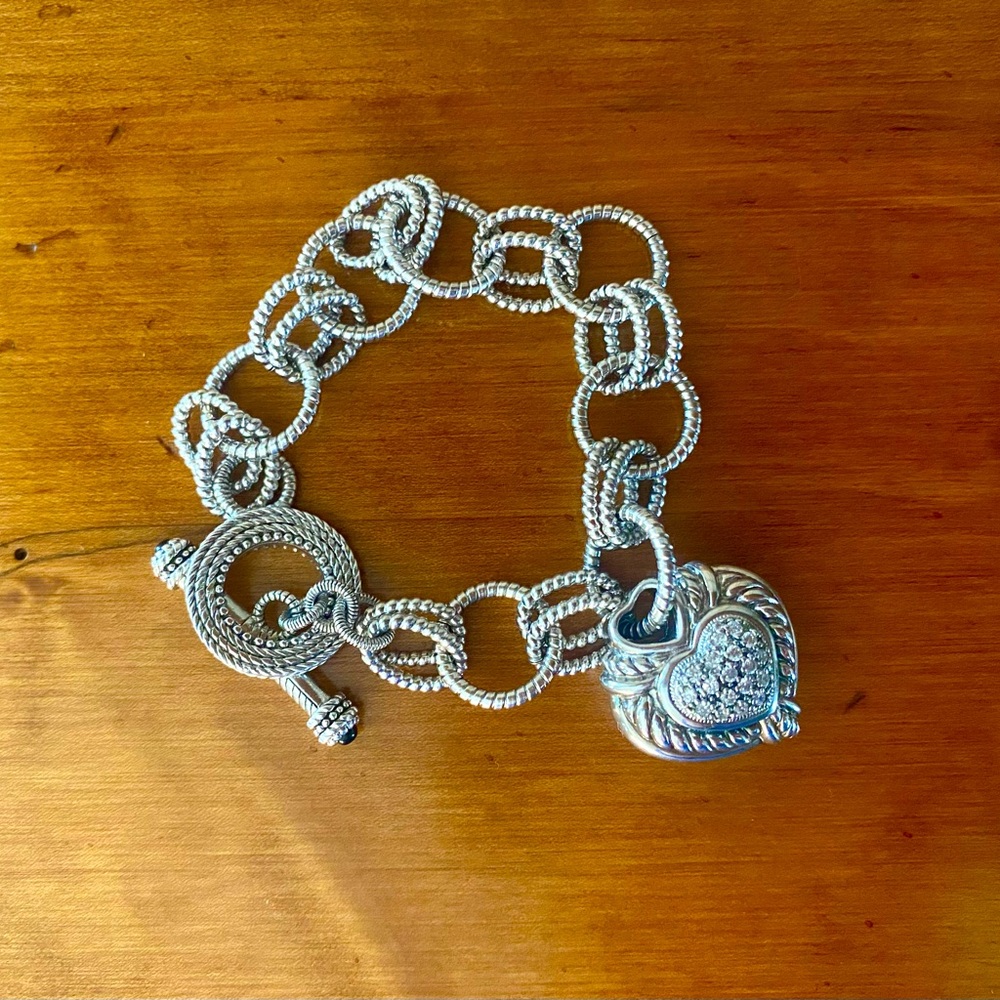Judith Ripka Sterling Silver Link Bracelet with Heart Charm